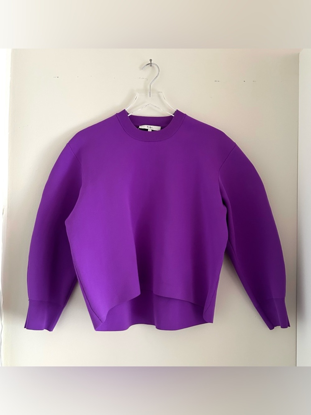 Tibi Sculpted Sleeve Technical Jersey Sweater Purple Size S